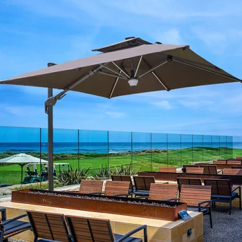 2021 lauko baldai Deluxe Bluetooth garsiakalbiai Turas paplūdimio skėtis saulės LED šviesos skėtis Nuotrauka