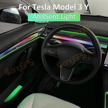 Automobilių Aplinkos Šviesos Tesla Model 3 Y Interjero Centras Prietaisų Skydelio Valdymas LED Juostelės Žibintai, Lazerinis Graviravimas Apdaila Nuotrauka
