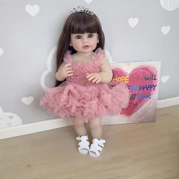 55CM Full Body Minkšto Silikono Vinilo Atgimsta Stovėti Vaikiška Mergina Lėlės Tikroviška Tikrai Baby Doll su Rožinės spalvos Suknelė Lašas Laivybos Nuotrauka