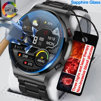 2023 Kraujo Cukraus Smart Watch Vyrų EKG PPG Širdies ritmo Gydymo Lazeriu Trijų Aukštų Sveikatos Tracker Safyro Stiklas Smartwatch clockes Nuotrauka
