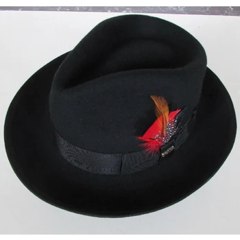 LIHUA Prekės 100% vilna derby manė, billycock skrybėlės žiemos mados Melonik Skrybėlę vilnos fedora trilby kepurės vyrams .2017 Naujų Plunksnų Skrybėlę Nuotrauka